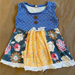 Floral Patchwork Kids Dress - Blue, Yellow, and Multicolor